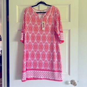 NWT Pink, orange, and white dress with stretch.